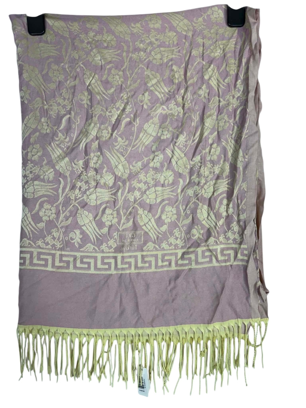 Pashmina Floral Jacquard Fringe Wrap Scarf in Lilac and cream